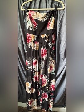 Strapless Sheer Maxi Dress over Stretchy Shorts 90s